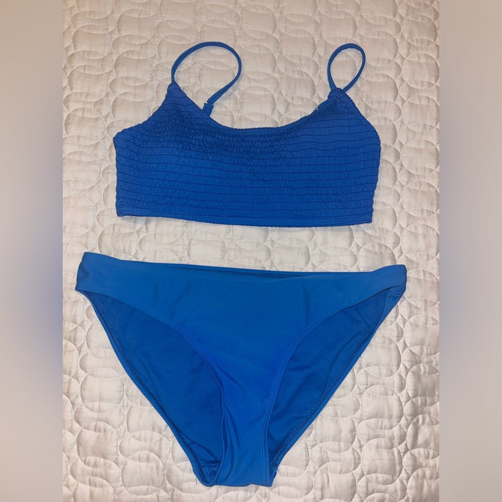 Blue Textured Bikini Set